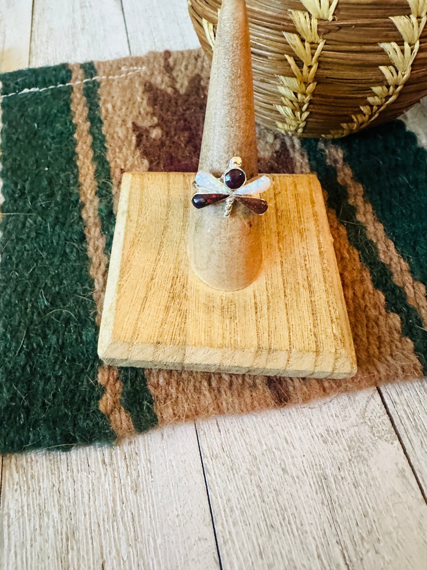 Handcrafted Sterling Silver, Brown & White Opal Dragonfly Ring