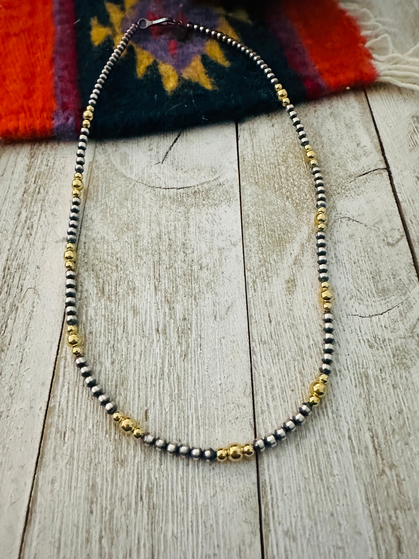 Handcrafted Sterling Silver & Gold Overlay 3-4 mm Beaded Necklace