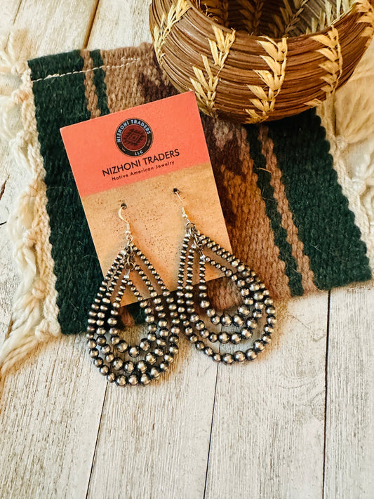 Handcrafted Sterling Silver Pearl Dangle 3 Hoop Earrings