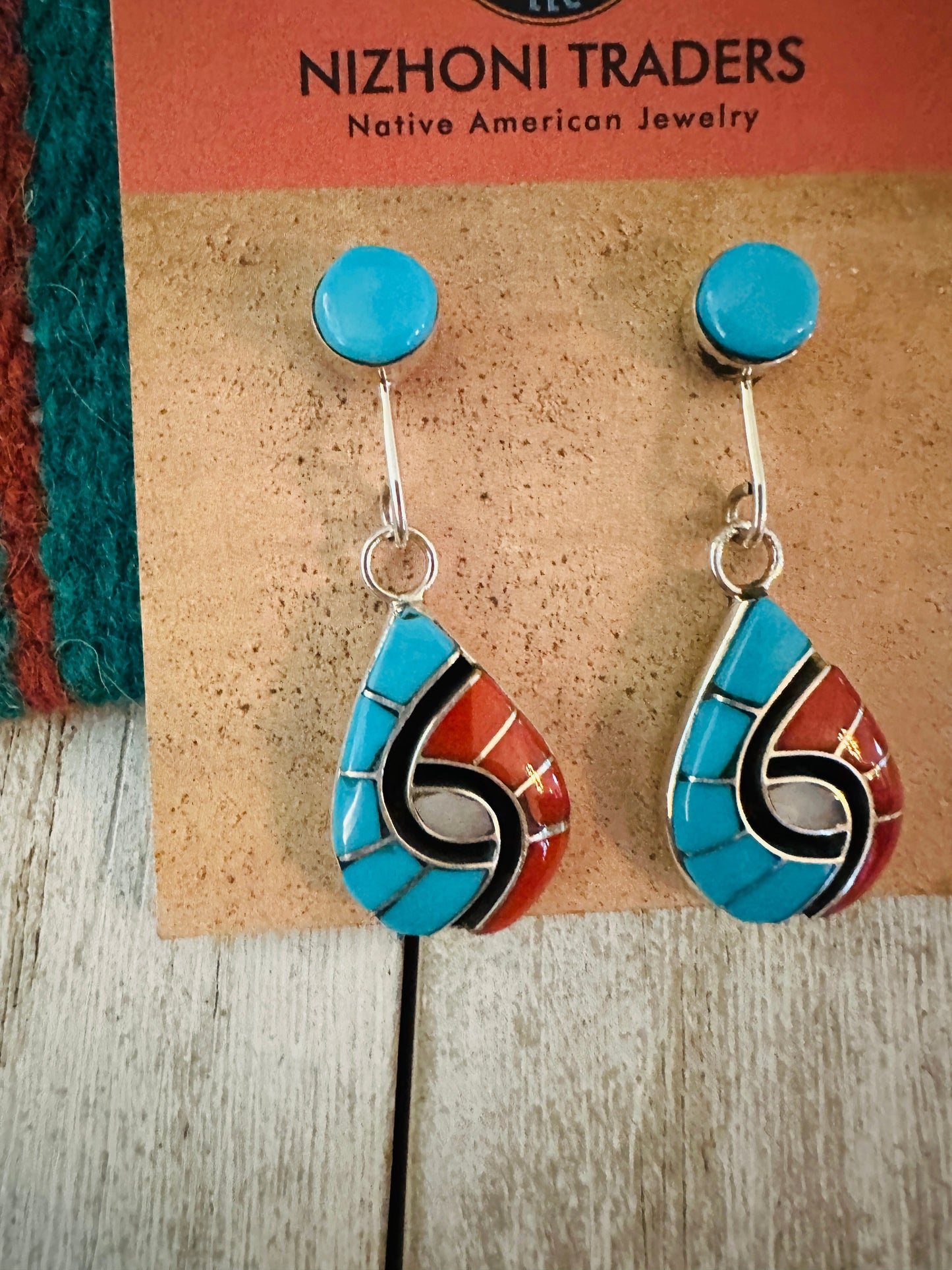 Handcrafted Multi Stone & Sterling Silver Inlay Dangle Earrings