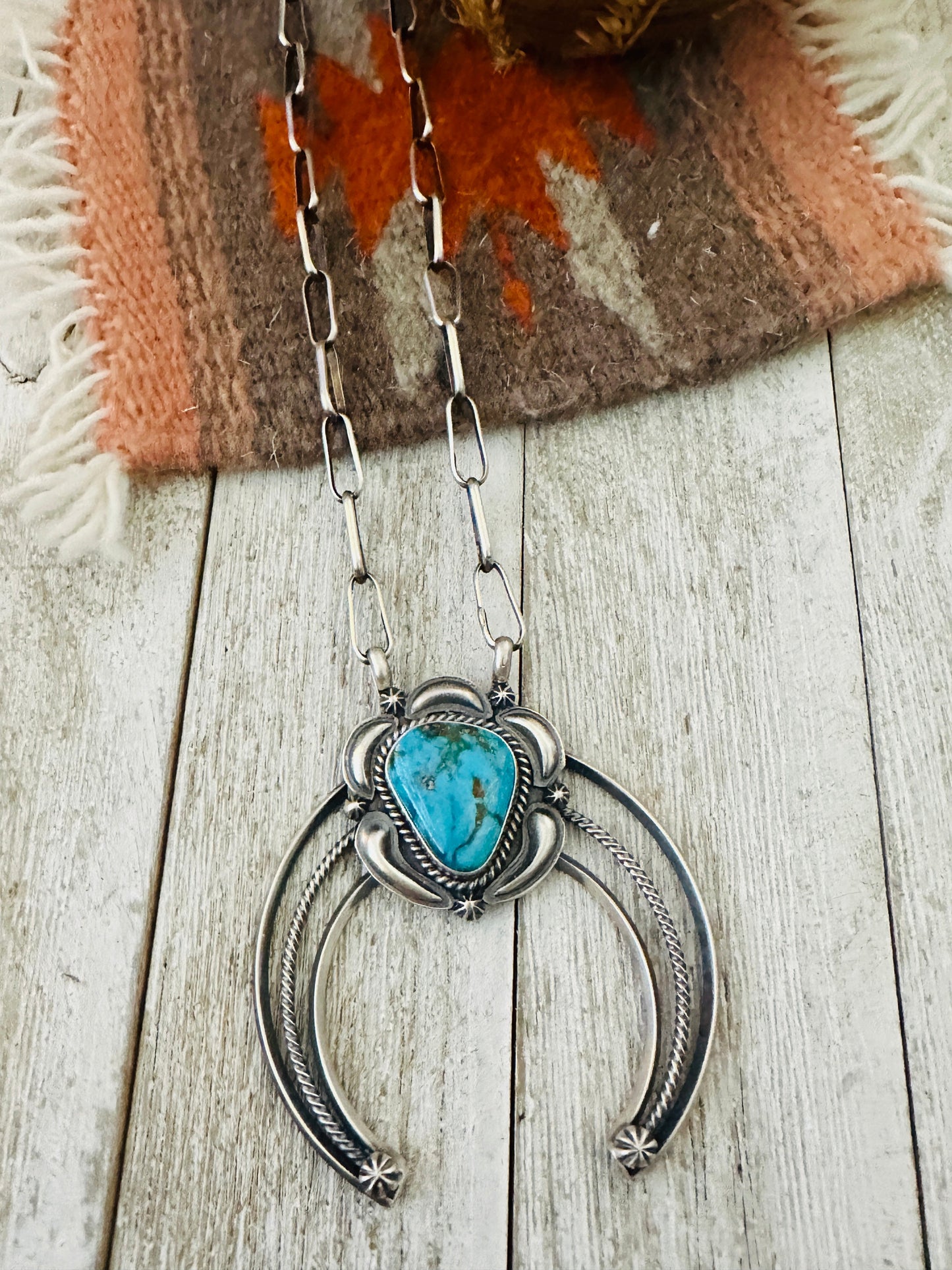 Handcrafted Sterling Silver & Turquoise Naja Chain Necklace