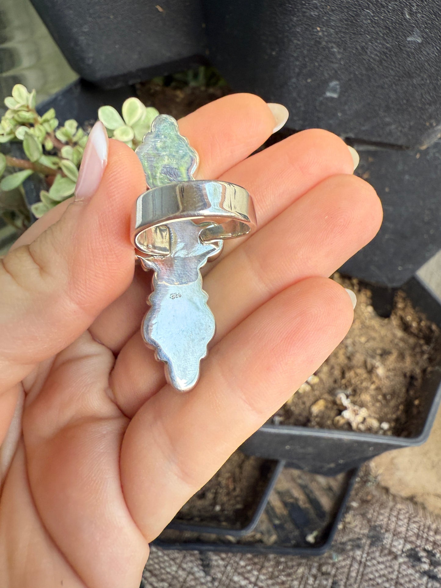 Handmade Coral, White Buffalo & Sterling Silver Adjustable Ring Signed Nizhoni