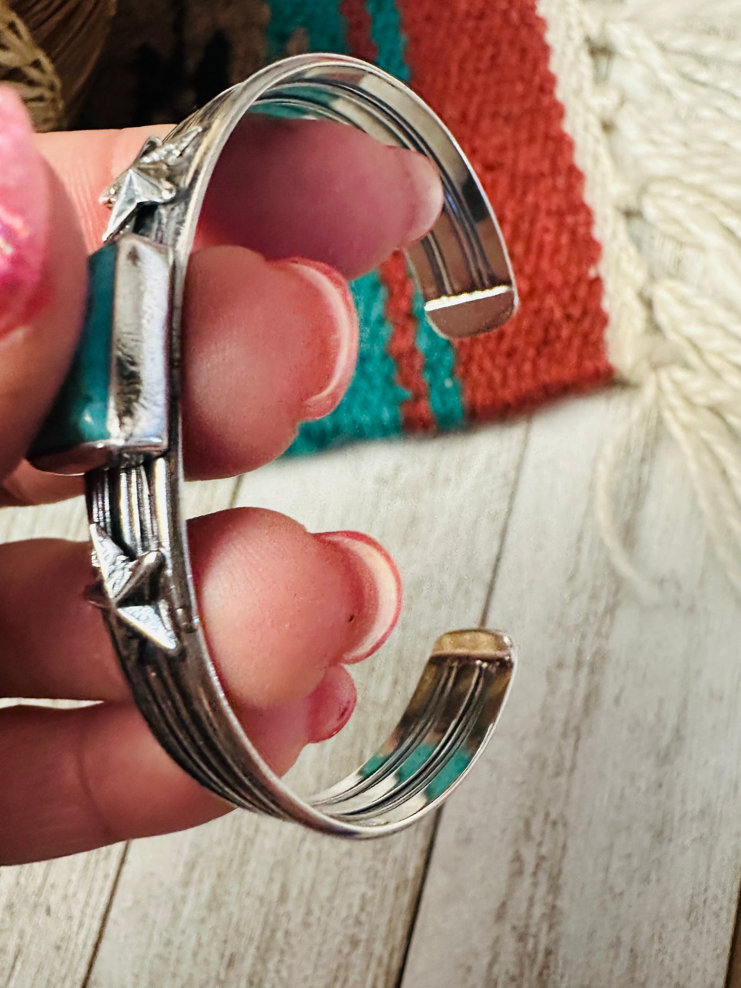 Handcrafted Turquoise & Sterling Silver Star Cuff Bracelet