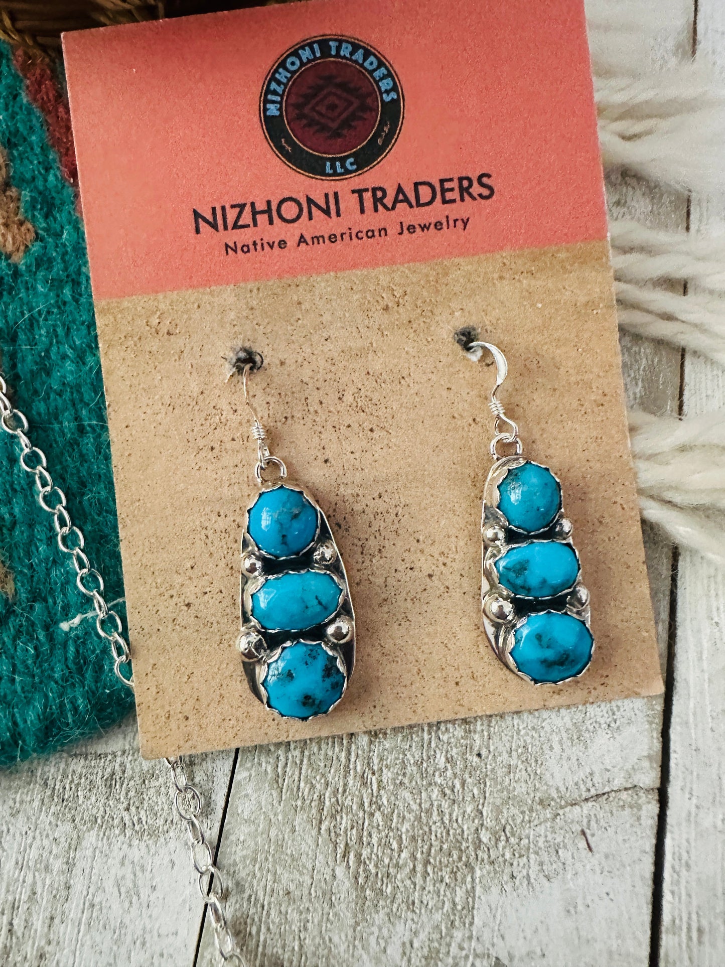 Handcrafted Sterling Silver & Turquoise Cluster Necklace and Earring Set