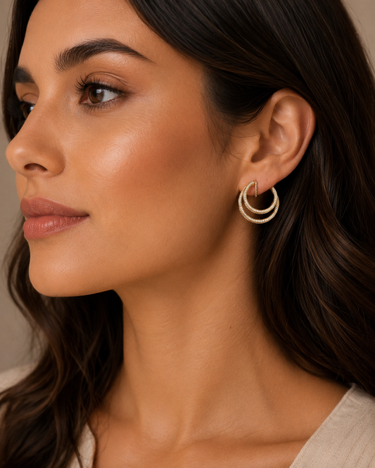14k Gold CZ Double Hoop Earrings