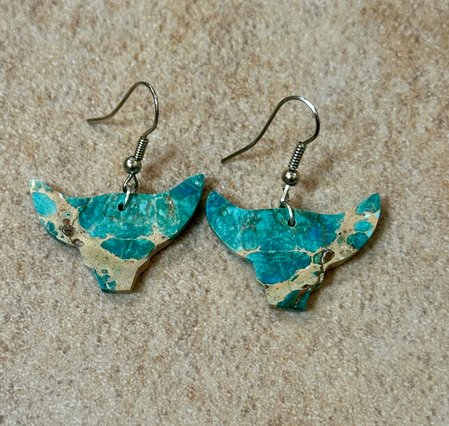 Handcrafted Blue Indigo Turquoise & Sterling Silver Bull head Slab Earrings