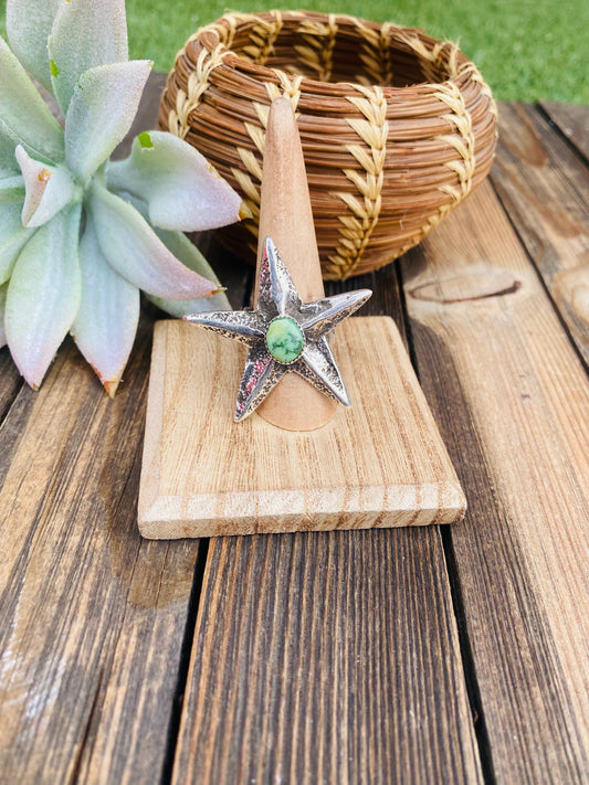 Handcrafted Turquoise & Sterling Silver Star Ring Size 8.5 Signed