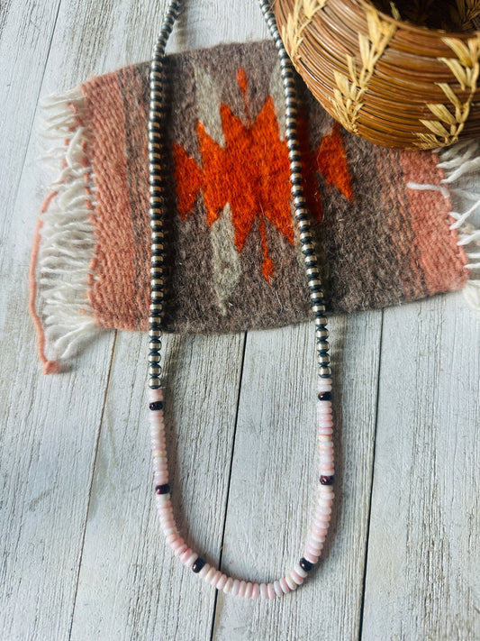 Handcrafted Sterling Silver Pearl, Queen Pink Conch & Spiny Beaded 24” Necklace