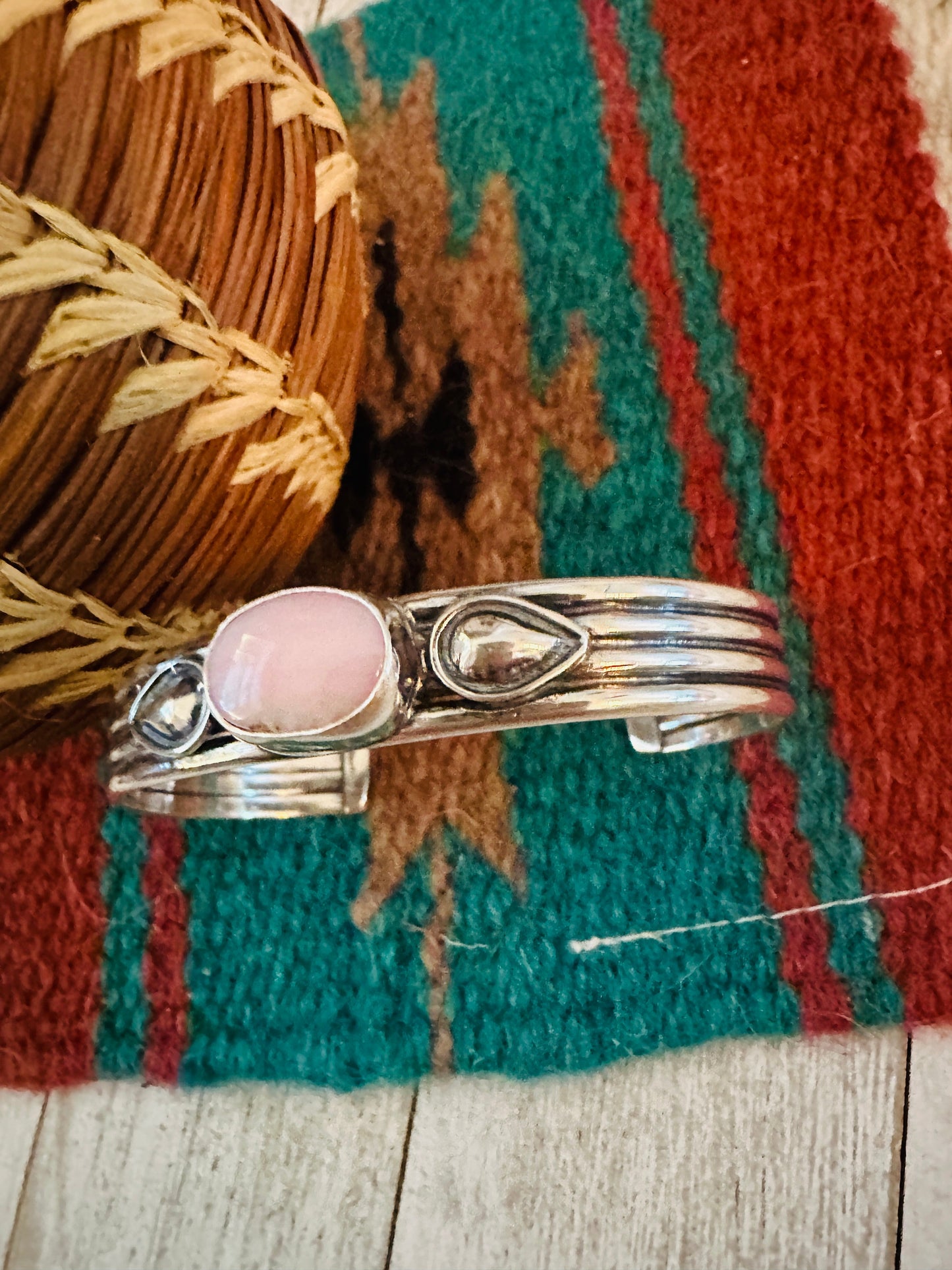 Handcrafted Queen Pink Conch Shell & Sterling Silver Cuff Bracelet