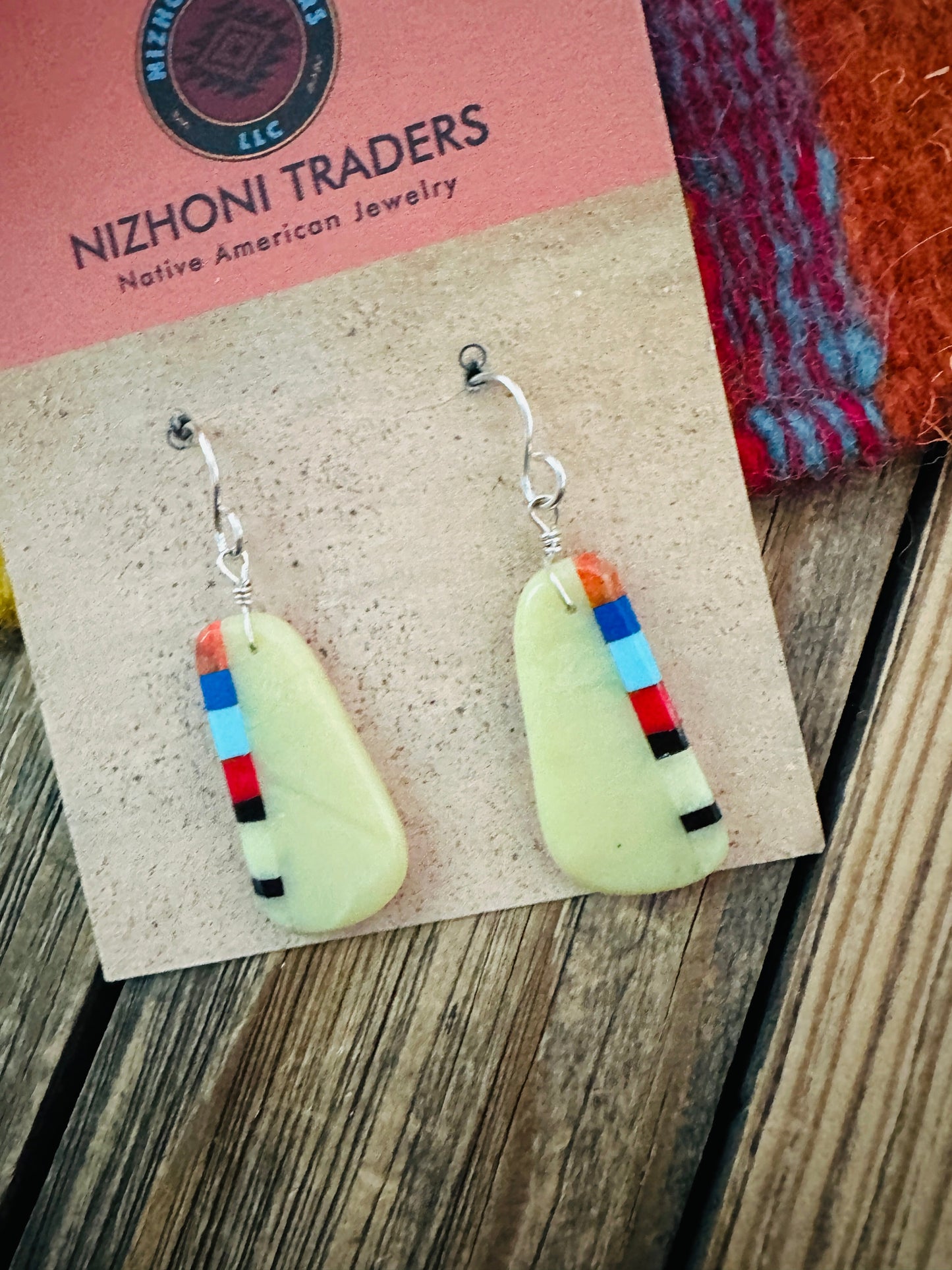 Handcrafted Multi Stone Inlay Slab Dangle Earrings