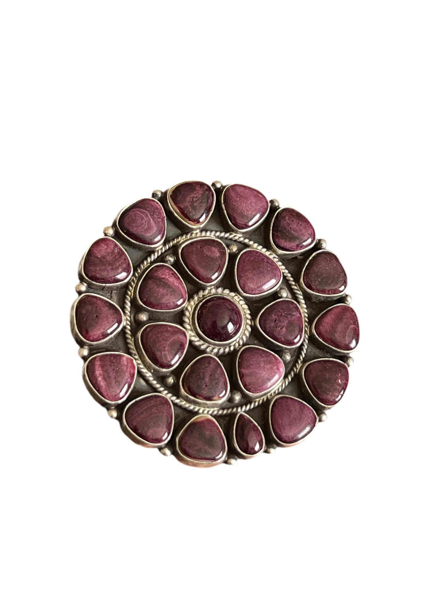 Handcrafted Sterling Silver and Purple Spiny Oyster Cluster Ring by Tyler Brown, Adjustable