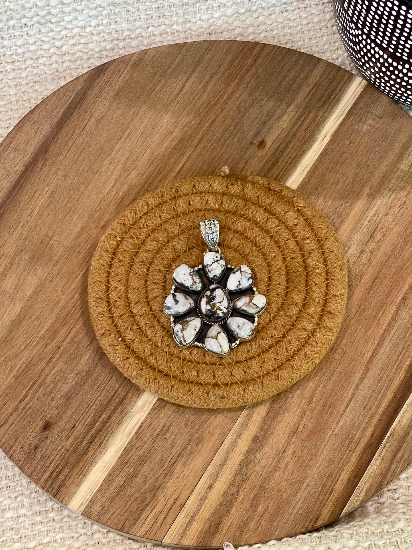 Handmade Sterling Silver & White Buffalo Mojave Cluster Pendant
