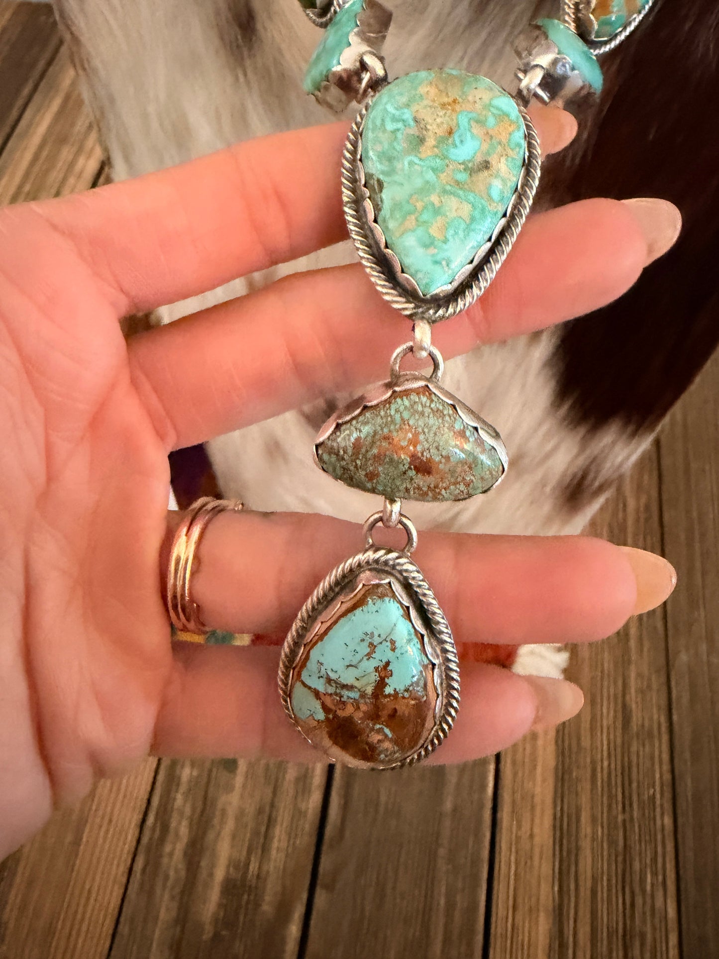 Handcrafted Multi Turquoise & Sterling Silver Necklace and Earring Set by Bobby Johnson