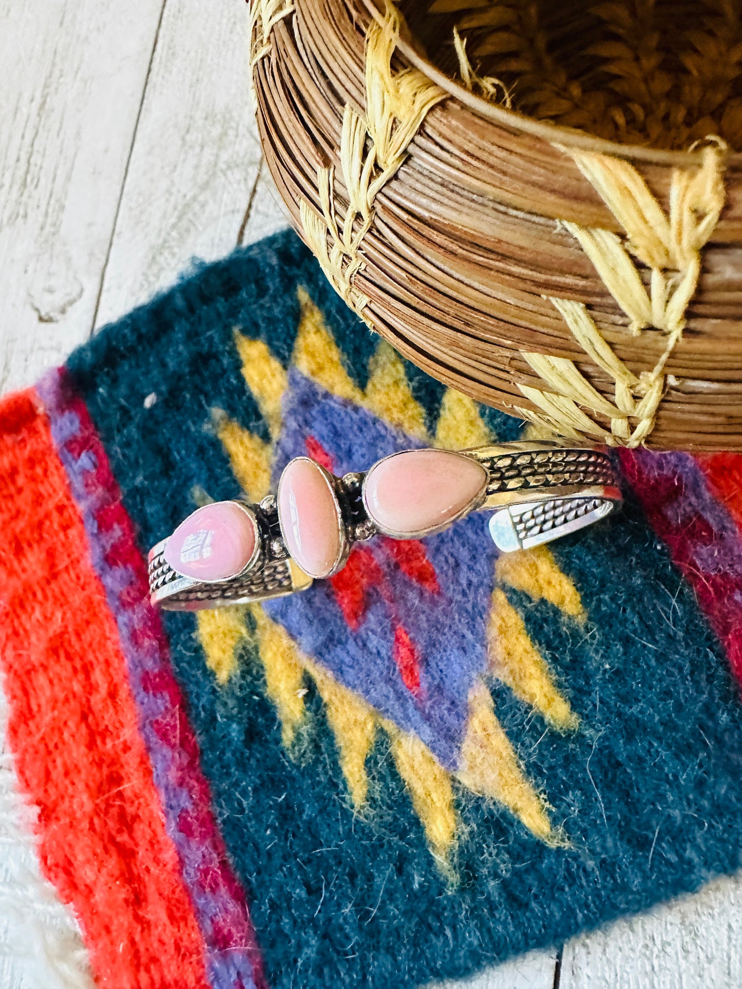 Handcrafted Queen Pink Conch Shell & Sterling Silver Cuff Bracelet