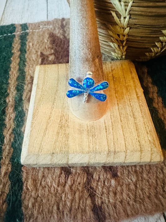 Handcrafted Sterling Silver & Blue Opal Dragonfly Ring