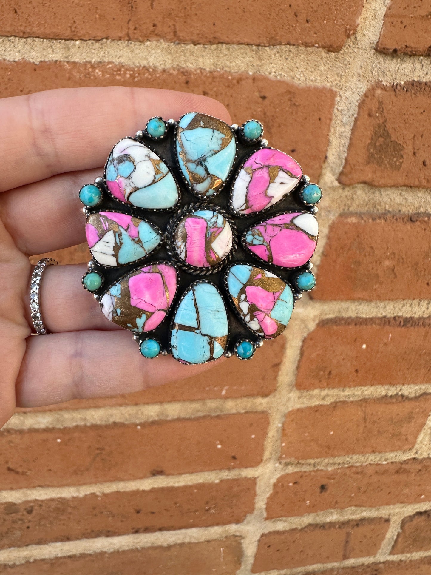 Handmade Cotton Candy Sterling Adjustable Cluster Ring