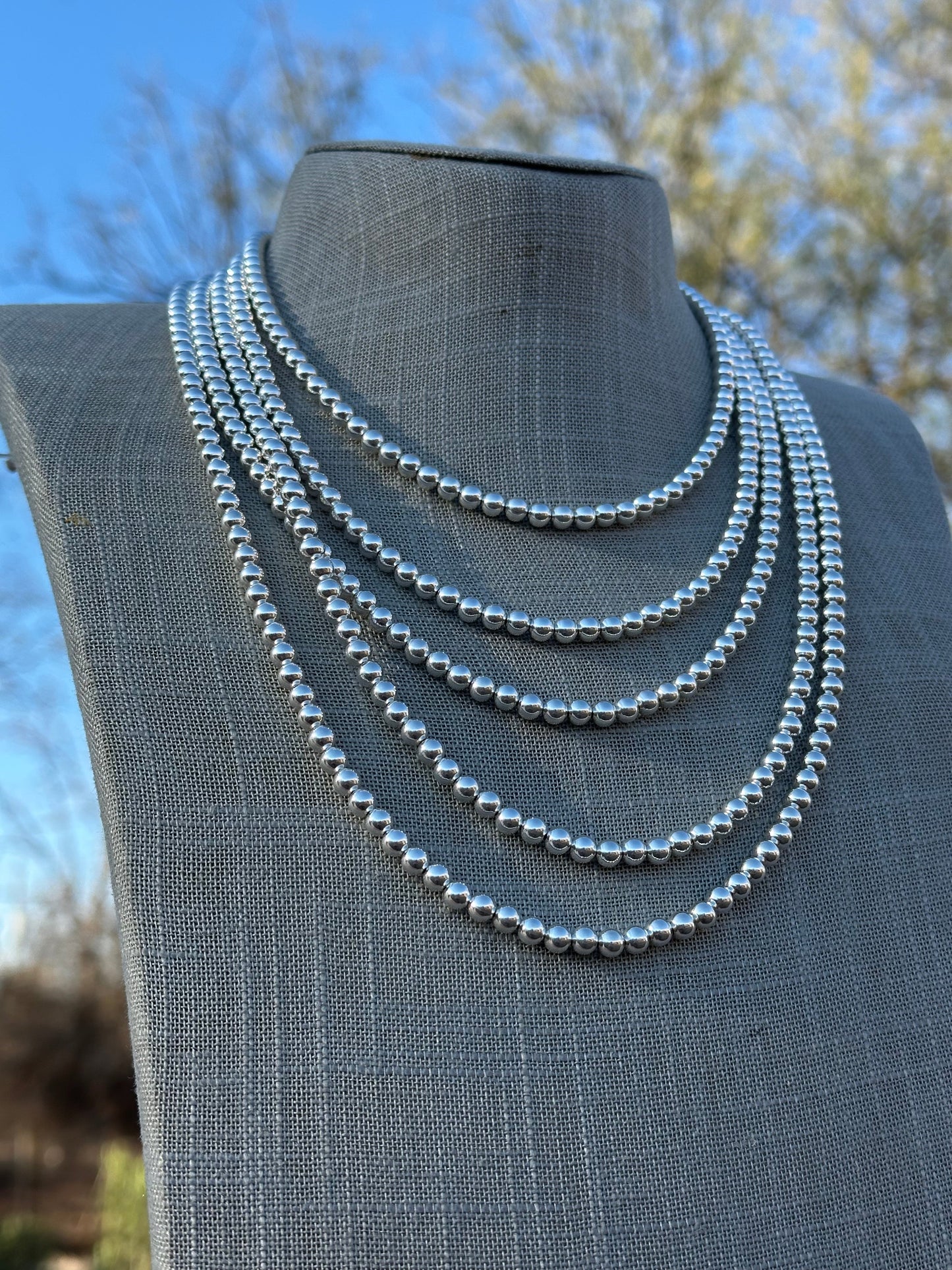 Handcrafted Sterling Silver Elegant Pearl Style Beaded Necklace 5mm