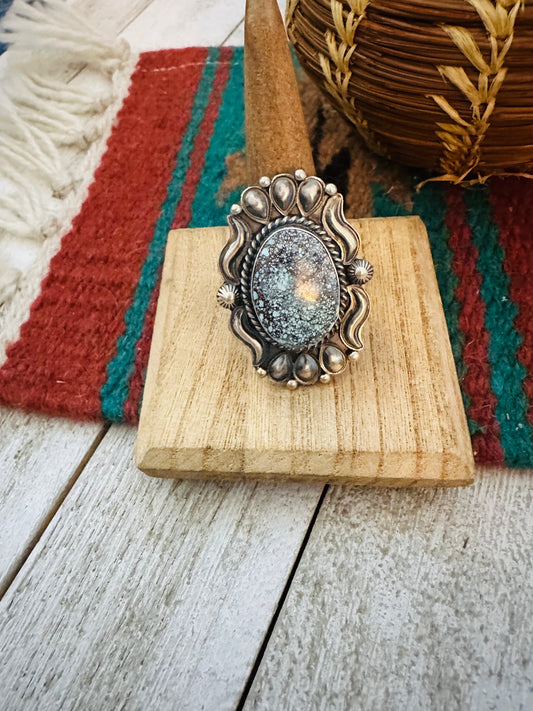Handcrafted Kingman Web Turquoise & Sterling Silver Ring Size 10.5