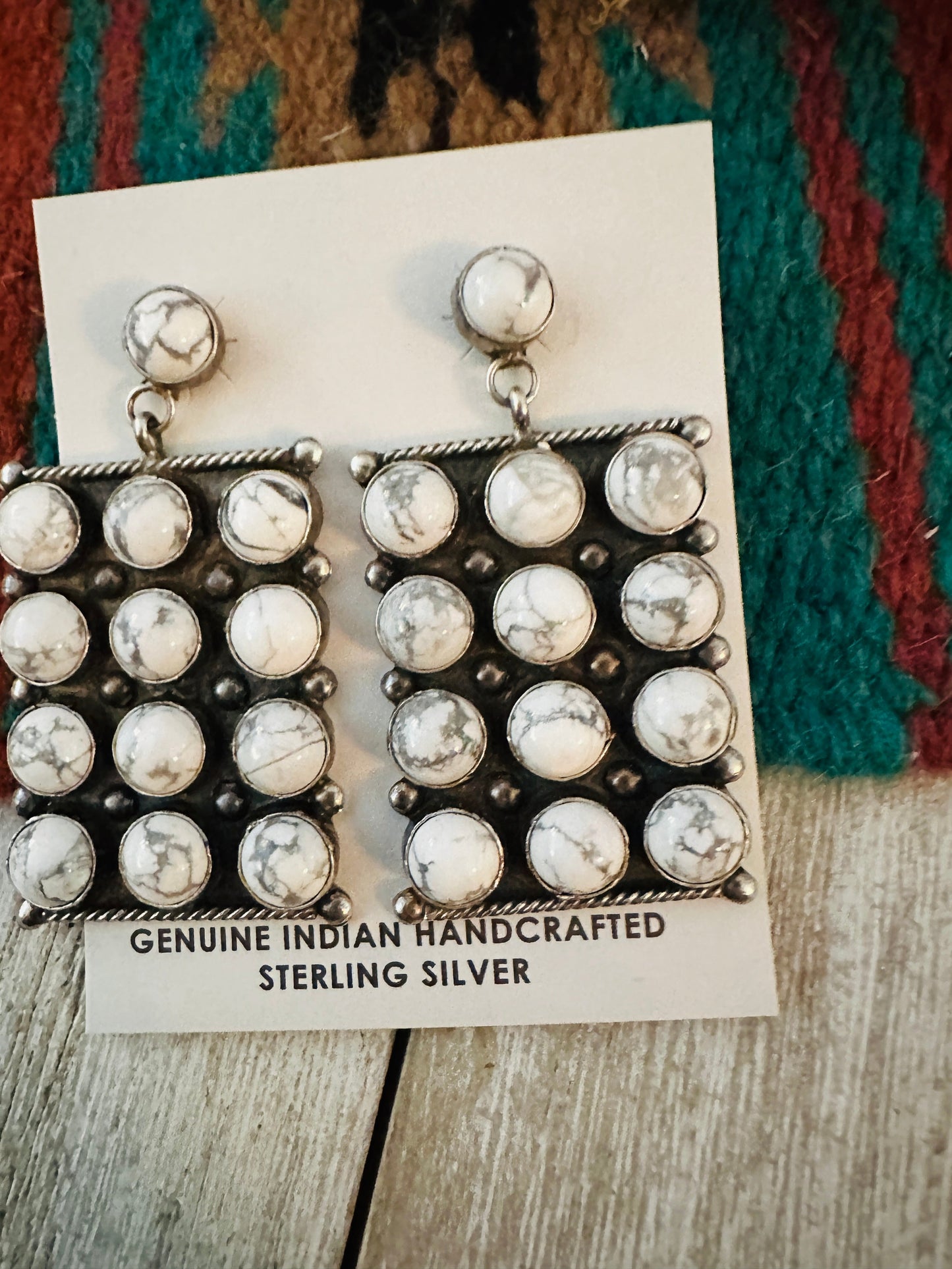 Handcrafted Howlite & Sterling Silver Dangle Earrings by Jacqueline Silver