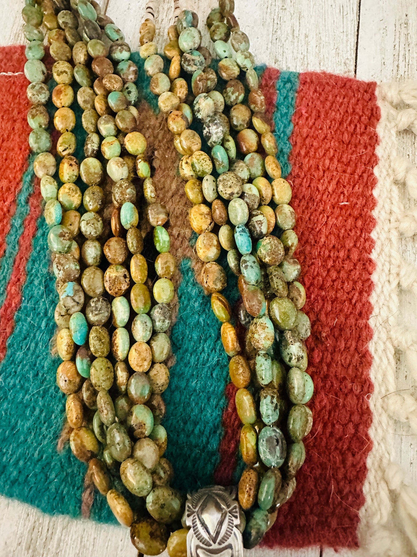 Stunning Handcrafted Sterling Silver & Royston Turquoise Indian Chief Beaded Necklace