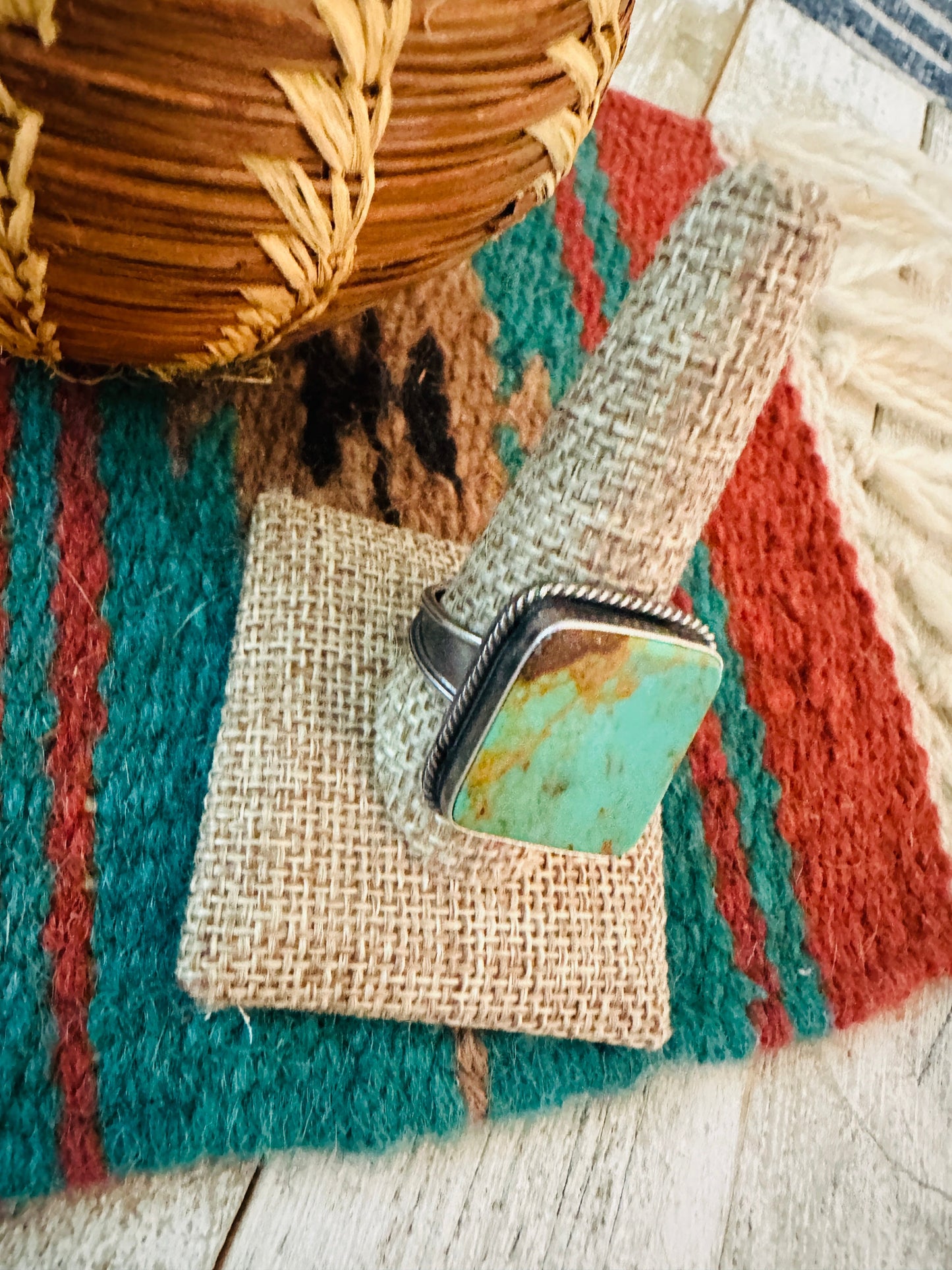 Handcrafted Turquoise & Sterling Silver Adjustable Ring by Jacqueline Silver