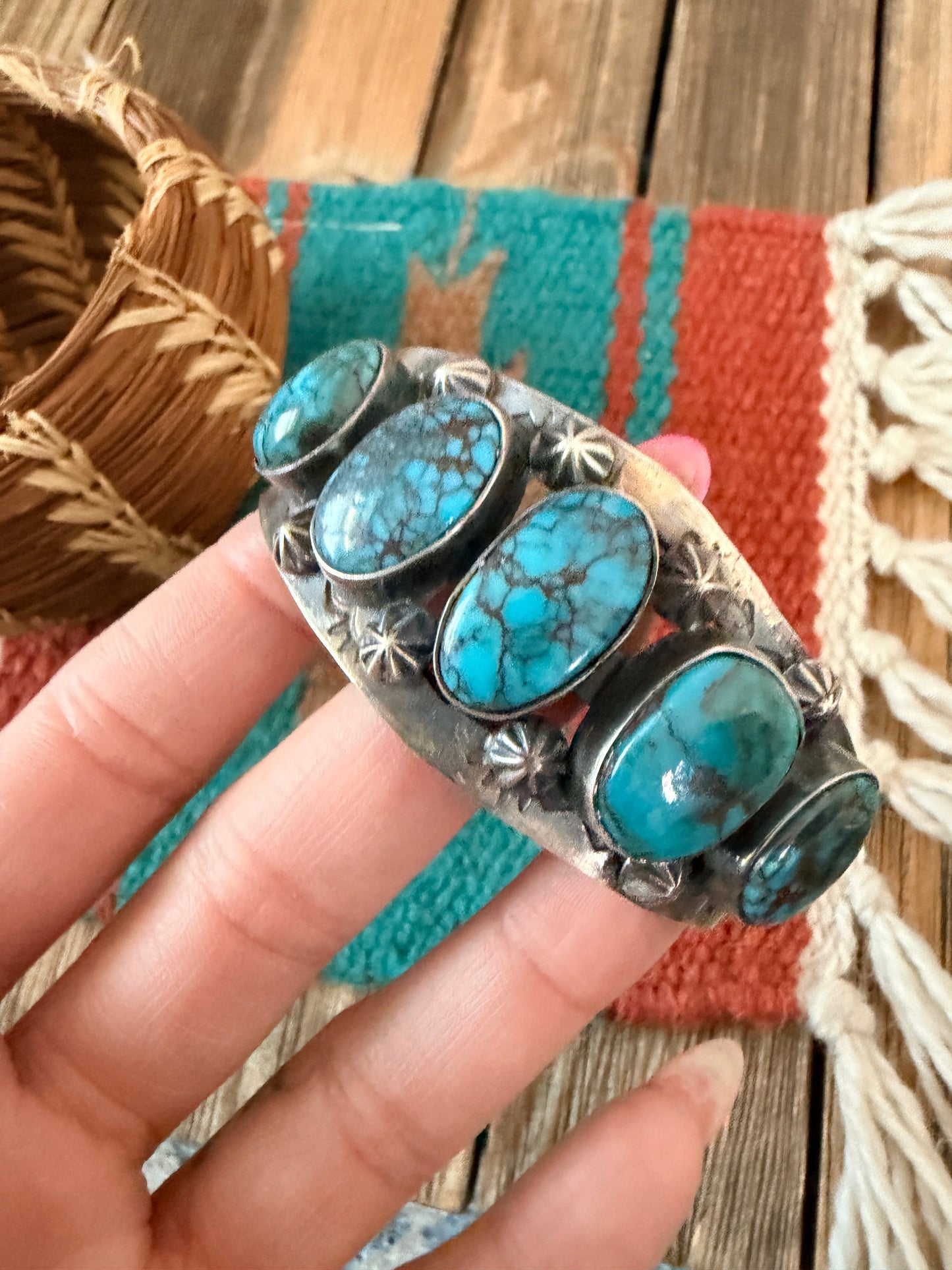 Handcrafted Sterling Silver & Egyptian Turquoise Cuff Bracelet by Rosella Paxson