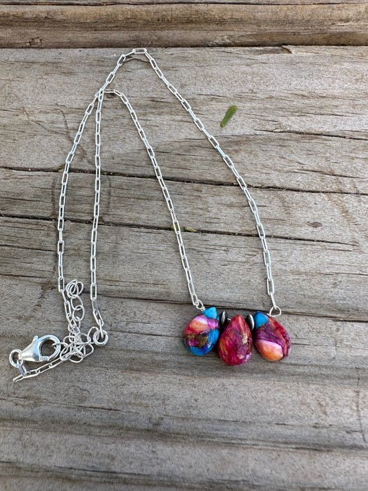 Tiny Dancer Handmade Sterling Silver & Pink Dream Mojave 3 Stone Necklace