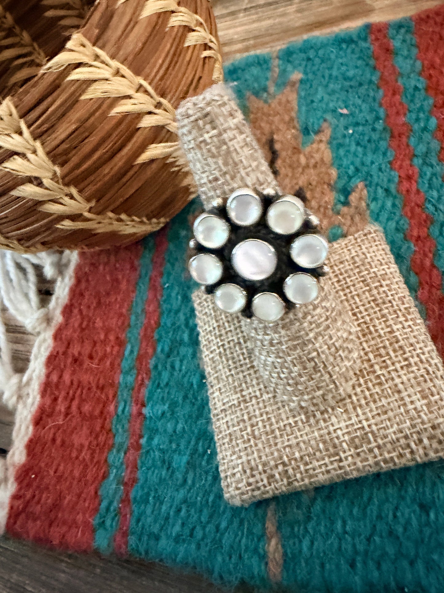 Handcrafted Mother of Pearl & Sterling Silver Cluster Ring Size 8.5