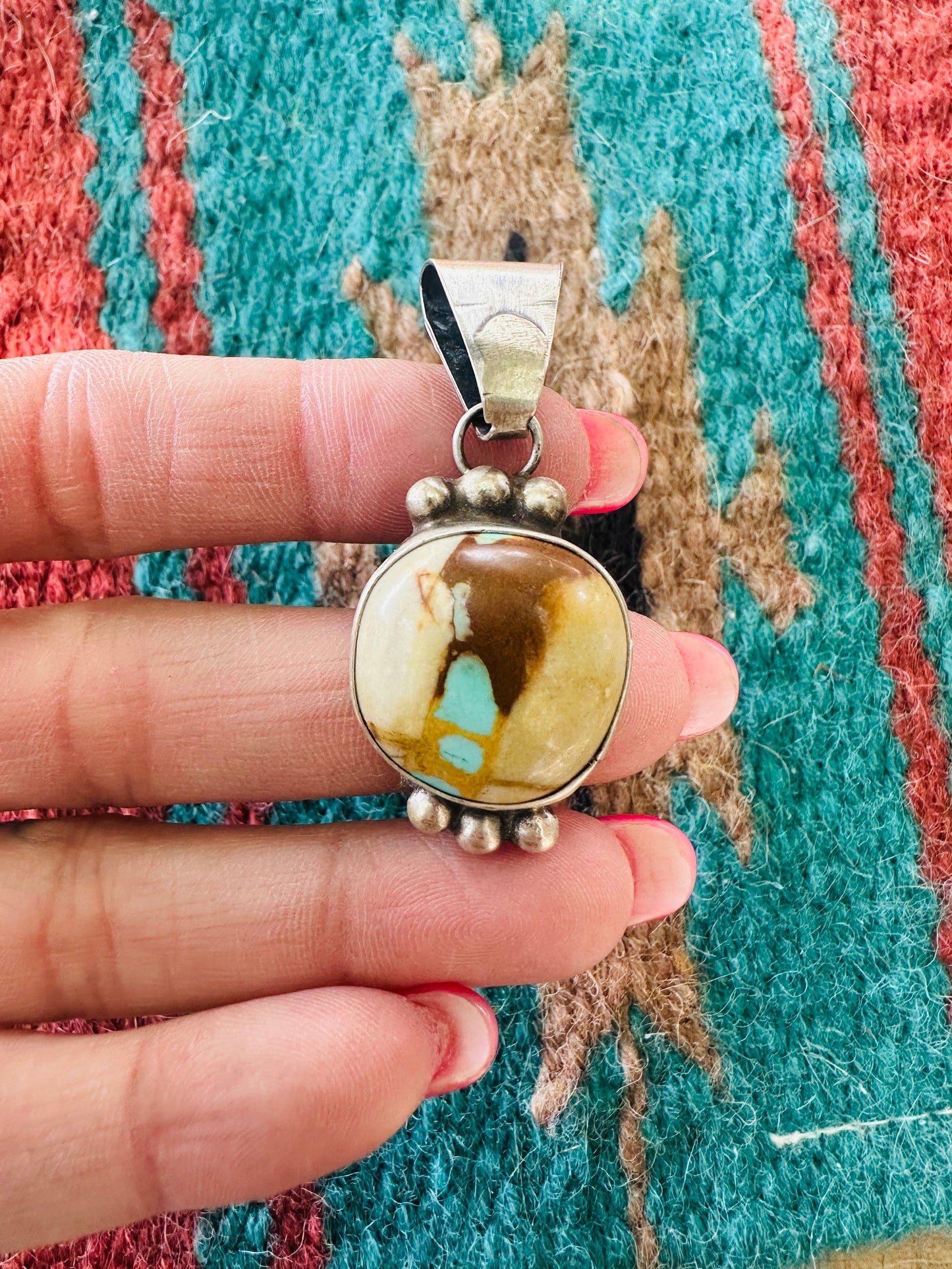 Handcrafted Ribbon Turquoise & Sterling Silver Pendant