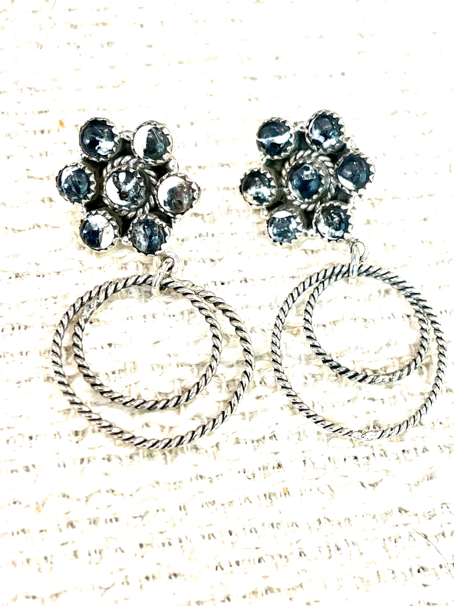 Handcrafted Sterling Silver & White Buffalo Post Hoop Earrings
