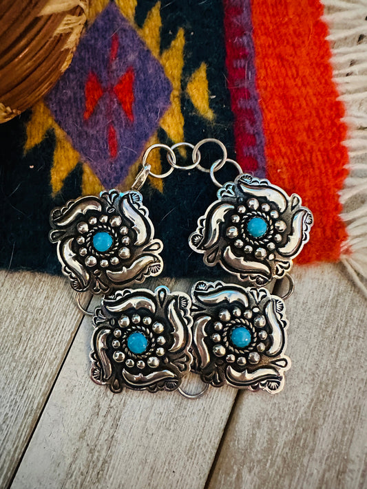 Handcrafted Turquoise & Sterling Silver Concho Link Bracelet