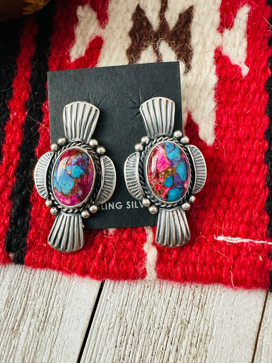 Handcrafted Pink Dream Mojave & Sterling Silver Post Earrings