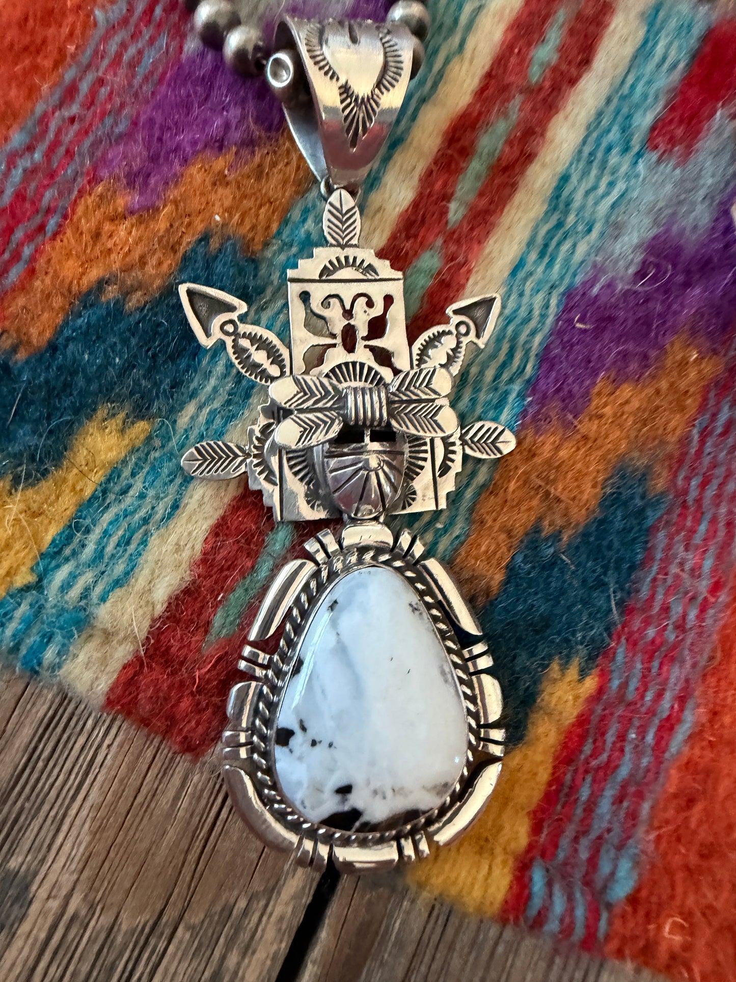 Handcrafted Sterling Silver and White Buffalo Kachina Pendant by Freddy Charley