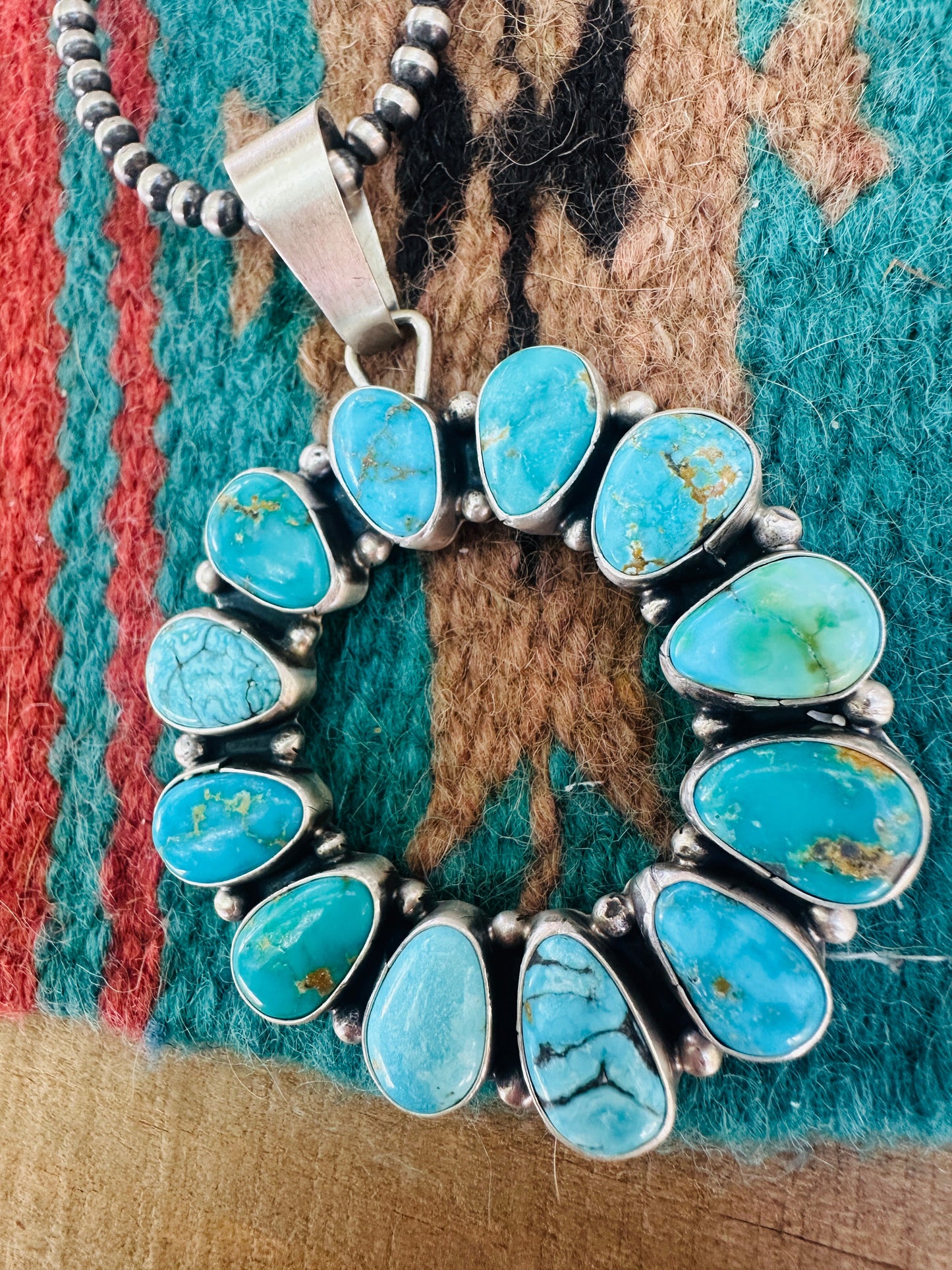 Handcrafted Sterling Silver & Turquoise Cluster  Pendant