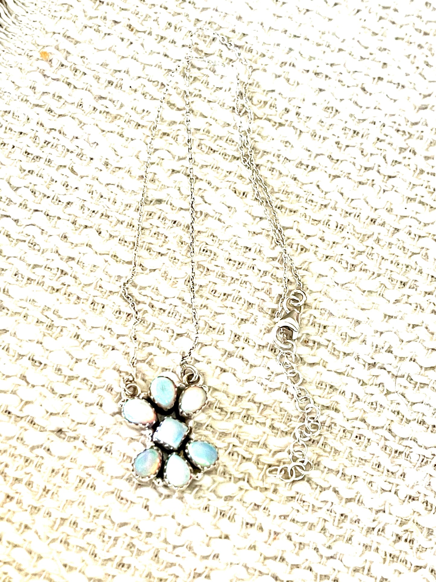 Handcrafted Sterling Silver & Light Blue Fire Opal Cluster Necklace