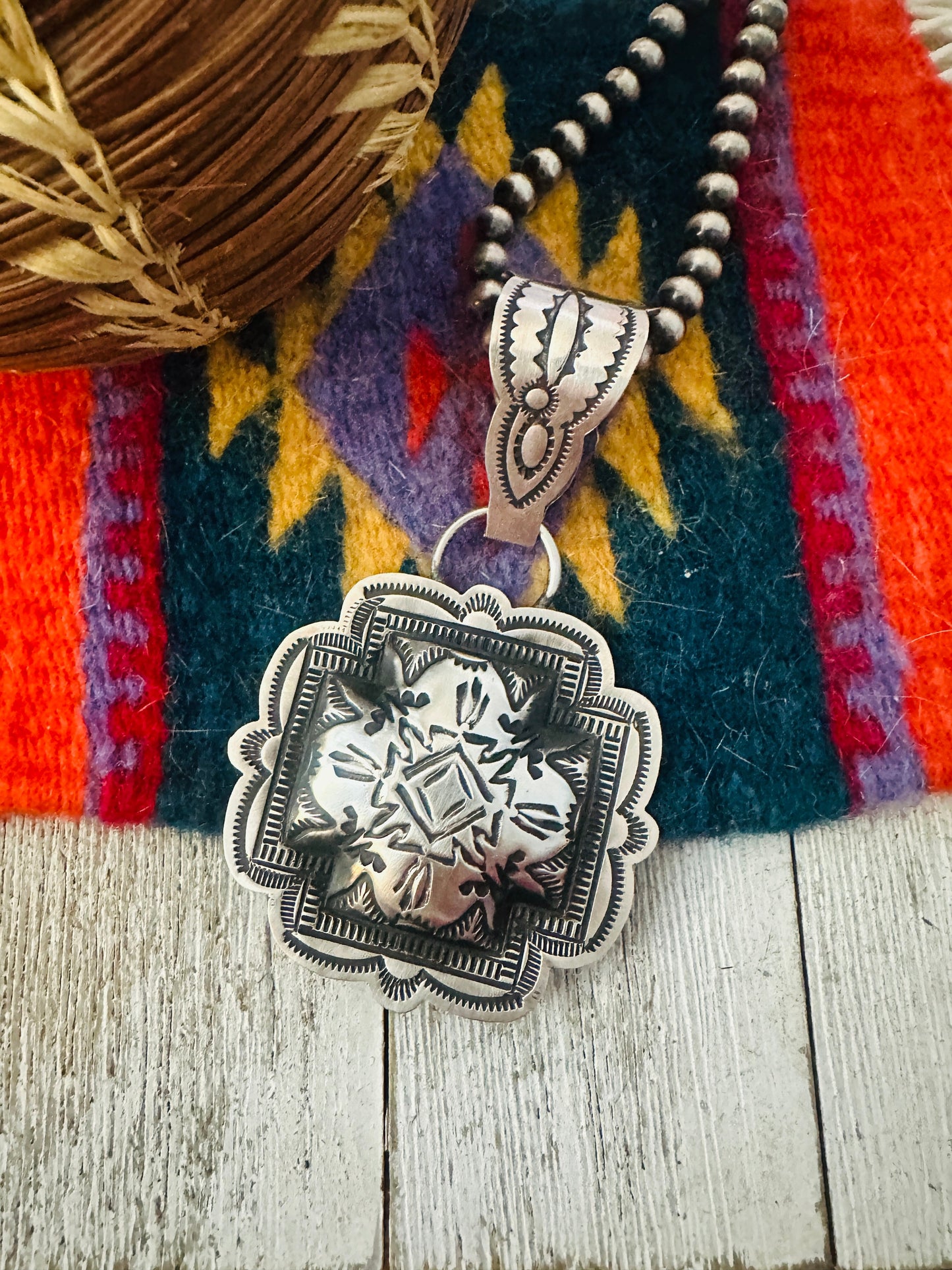 Handcrafted Sterling Silver Cross Concho Pendant by Leander Tahe