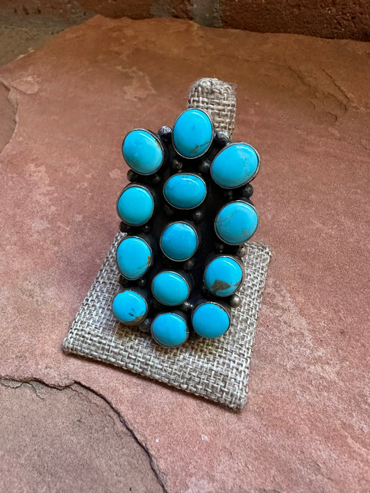 Handcrafted Turquoise & Sterling Silver Ring Signed Sheila