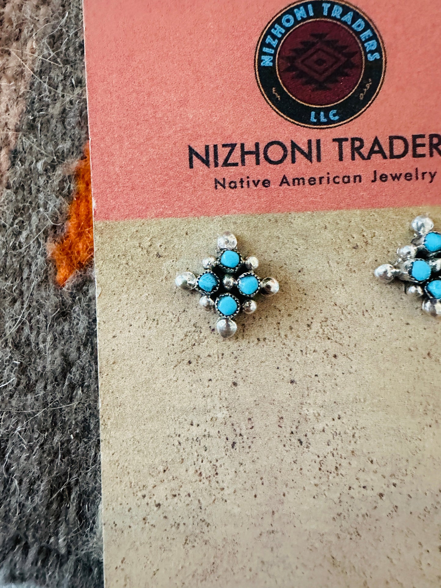 Handcrafted Sterling Silver & Turquoise Petit Point Stud Earrings