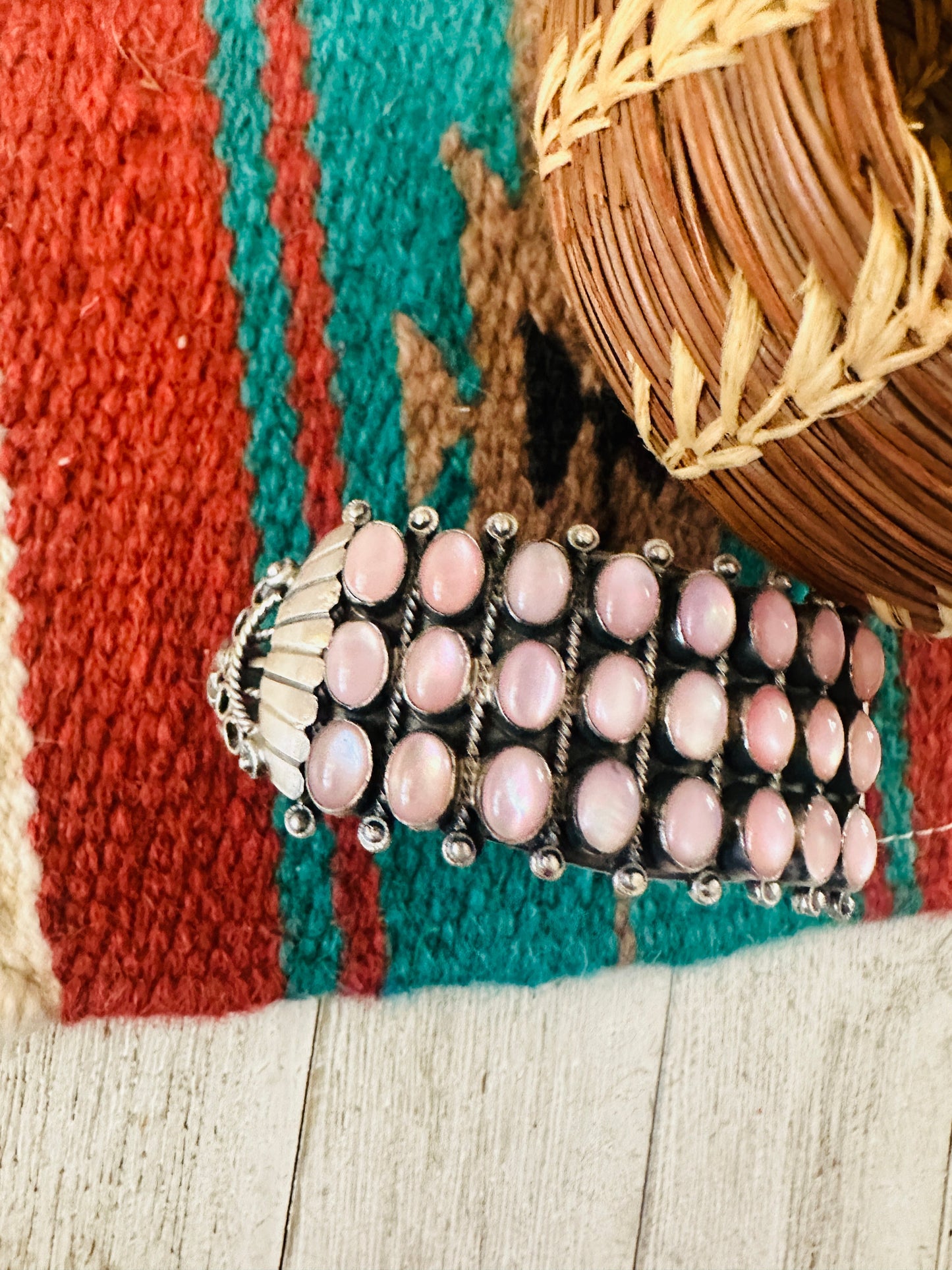 Handcrafted Sterling Silver & Mother of Pearl Cuff Bracelet