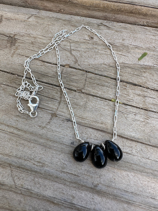Tiny Dancer Handmade Sterling Silver & Onyx 3 Stone Necklace