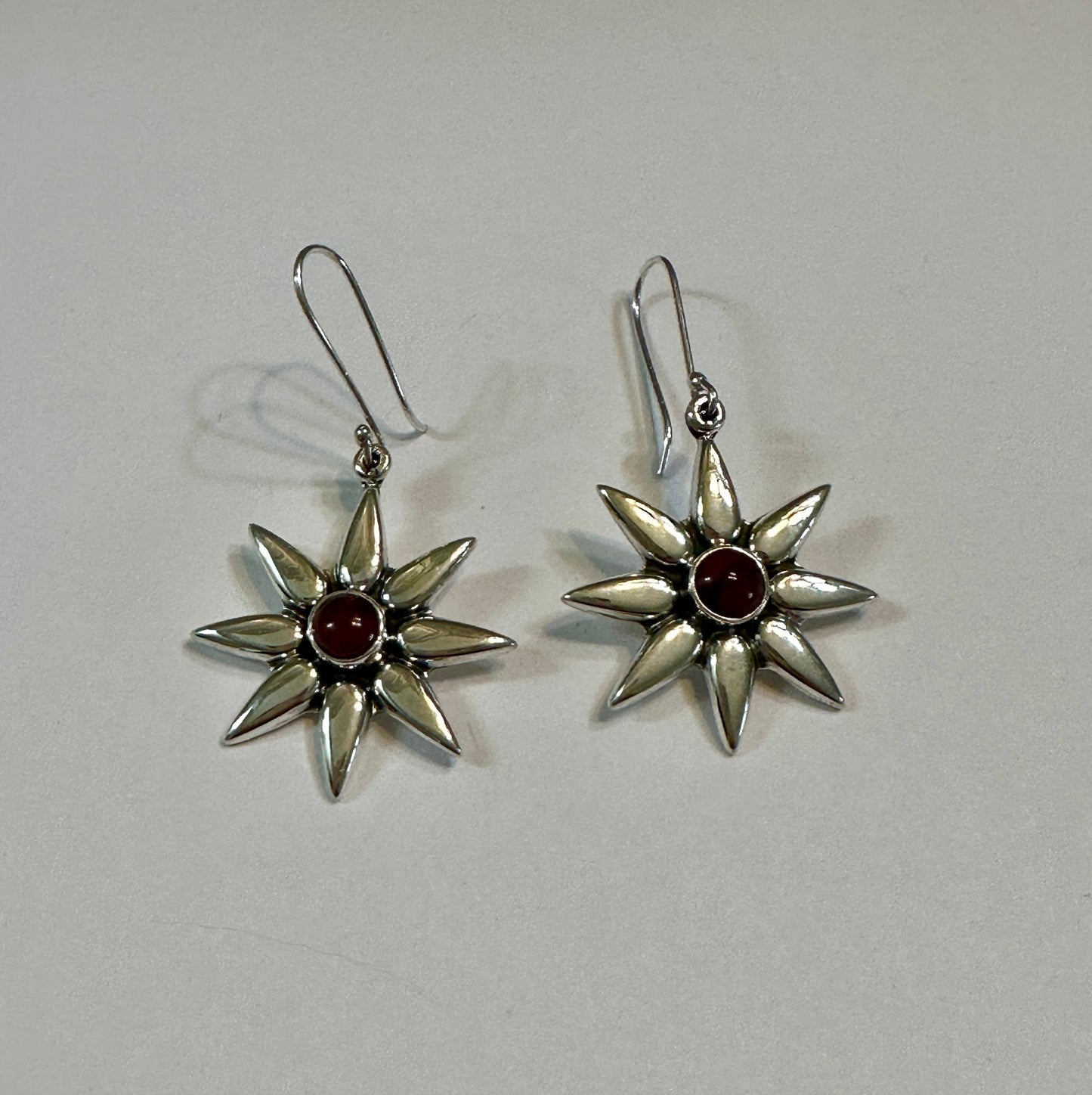 Mini Red Jasper Sunburst Earrings on Hook