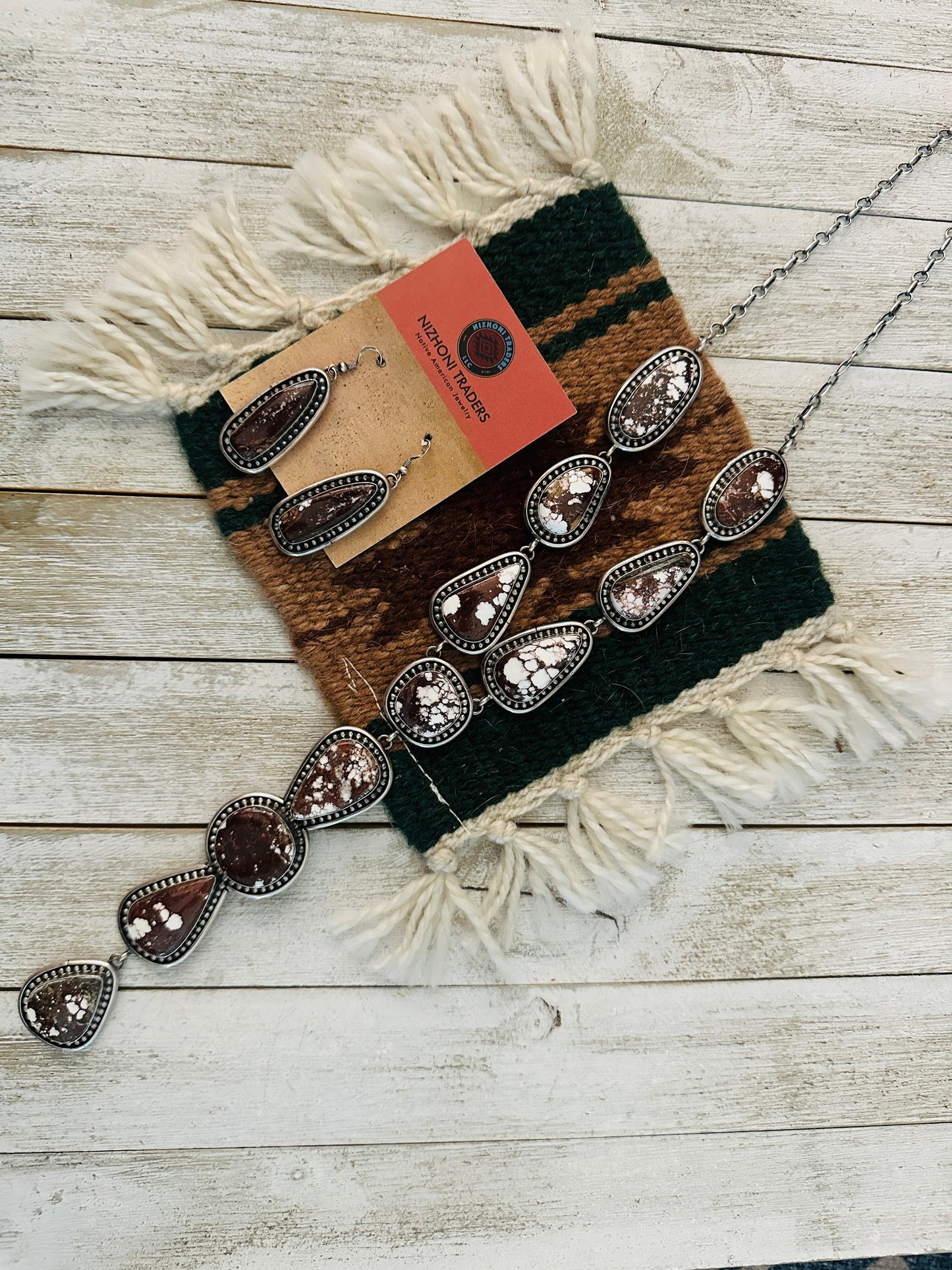 Handcrafted Wild Horse & Sterling Silver Lariat Necklace Set