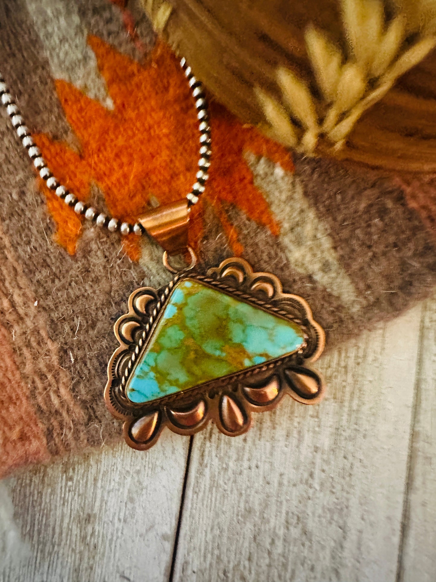 Handcrafted Turquoise & Copper Pendant by Jerry Platero