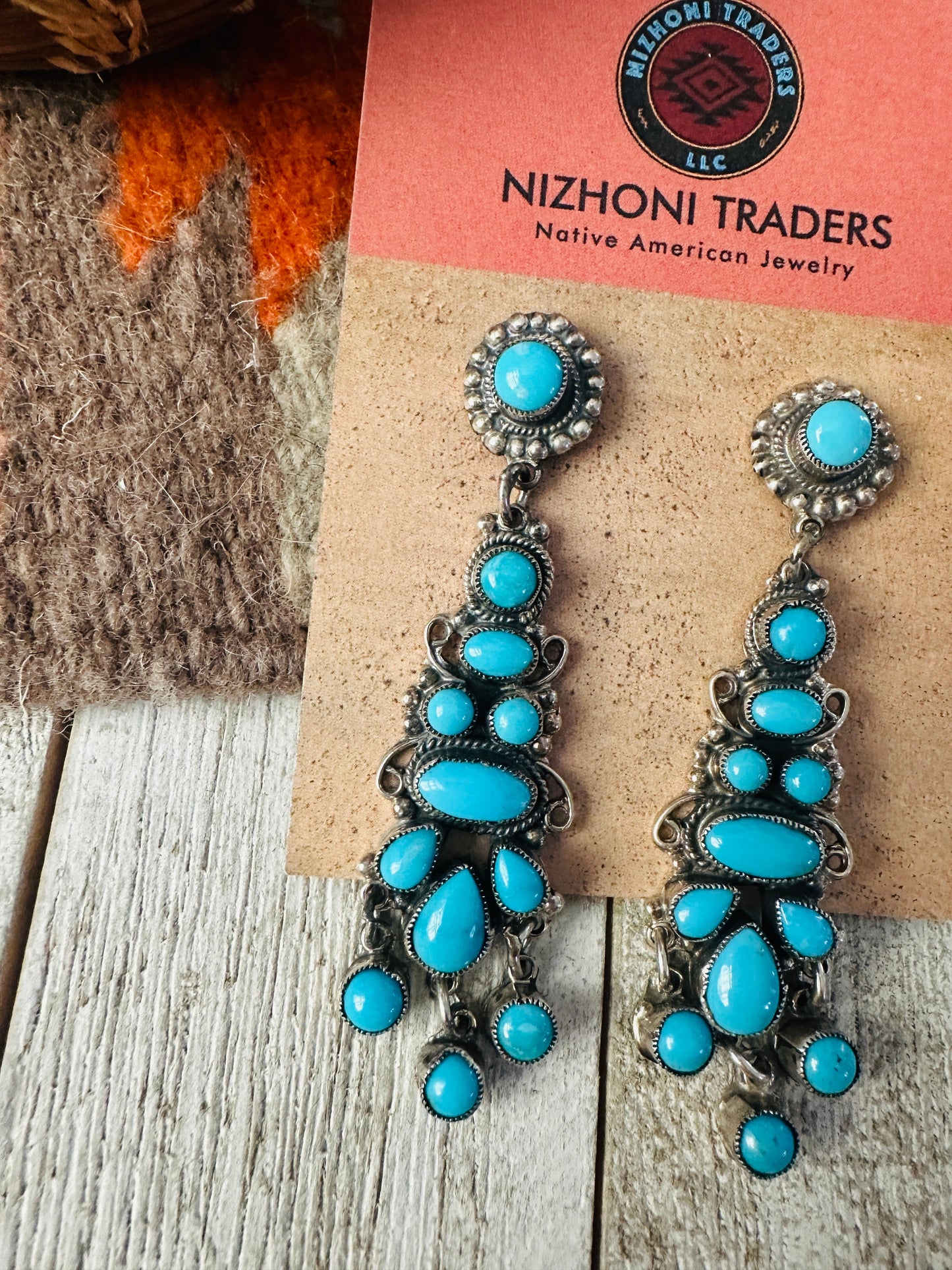 Handcrafted Sterling Silver & Sleeping Beauty Turquoise Cluster Dangle Earrings