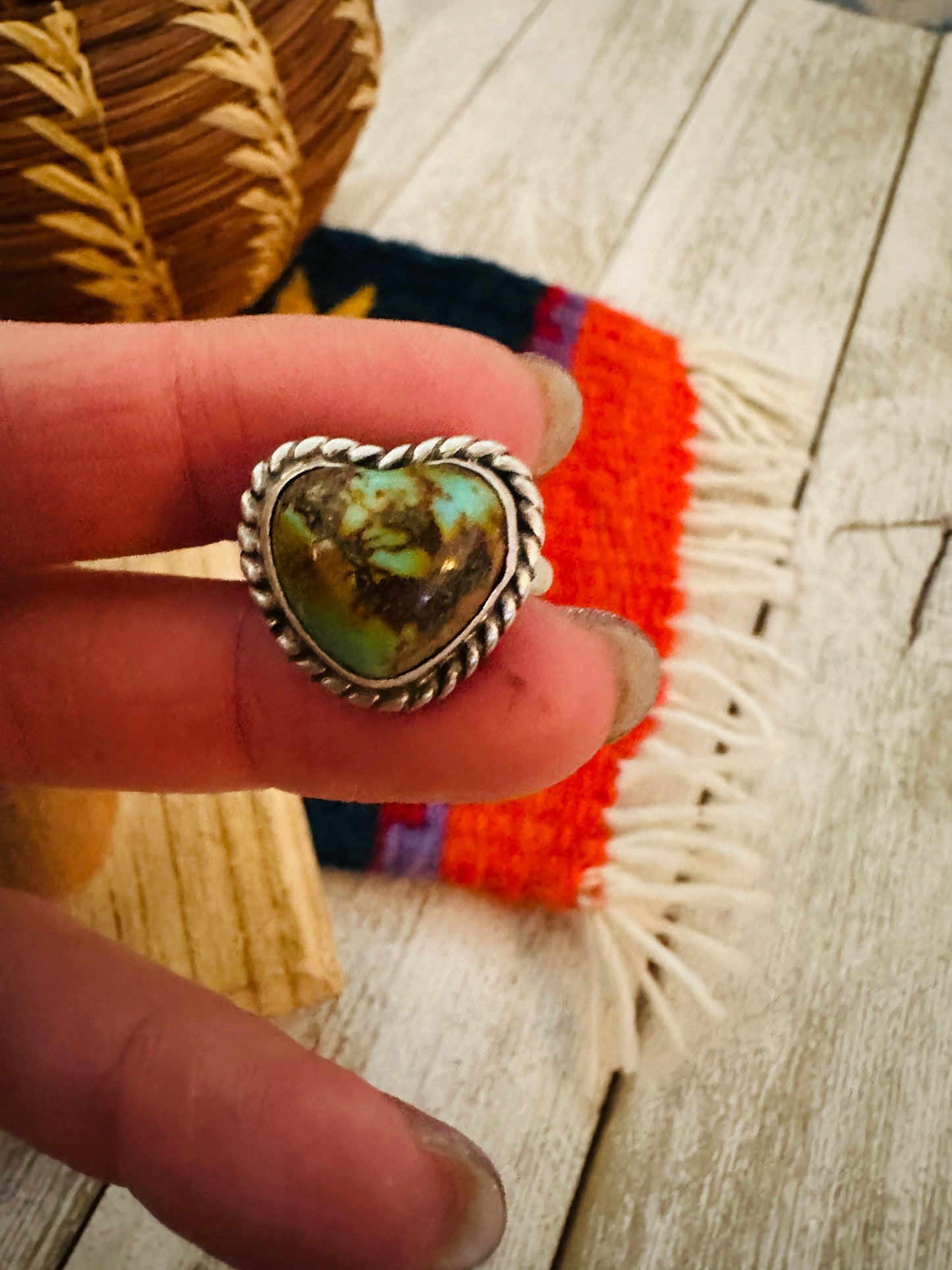 Handcrafted Sterling Silver & Turquoise Adjustable Heart Ring