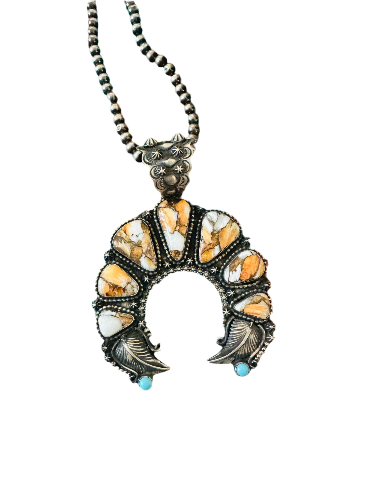 Handcrafted Sterling Silver, Spice & Turquoise Naja Pendant by Shawn Cayatineto