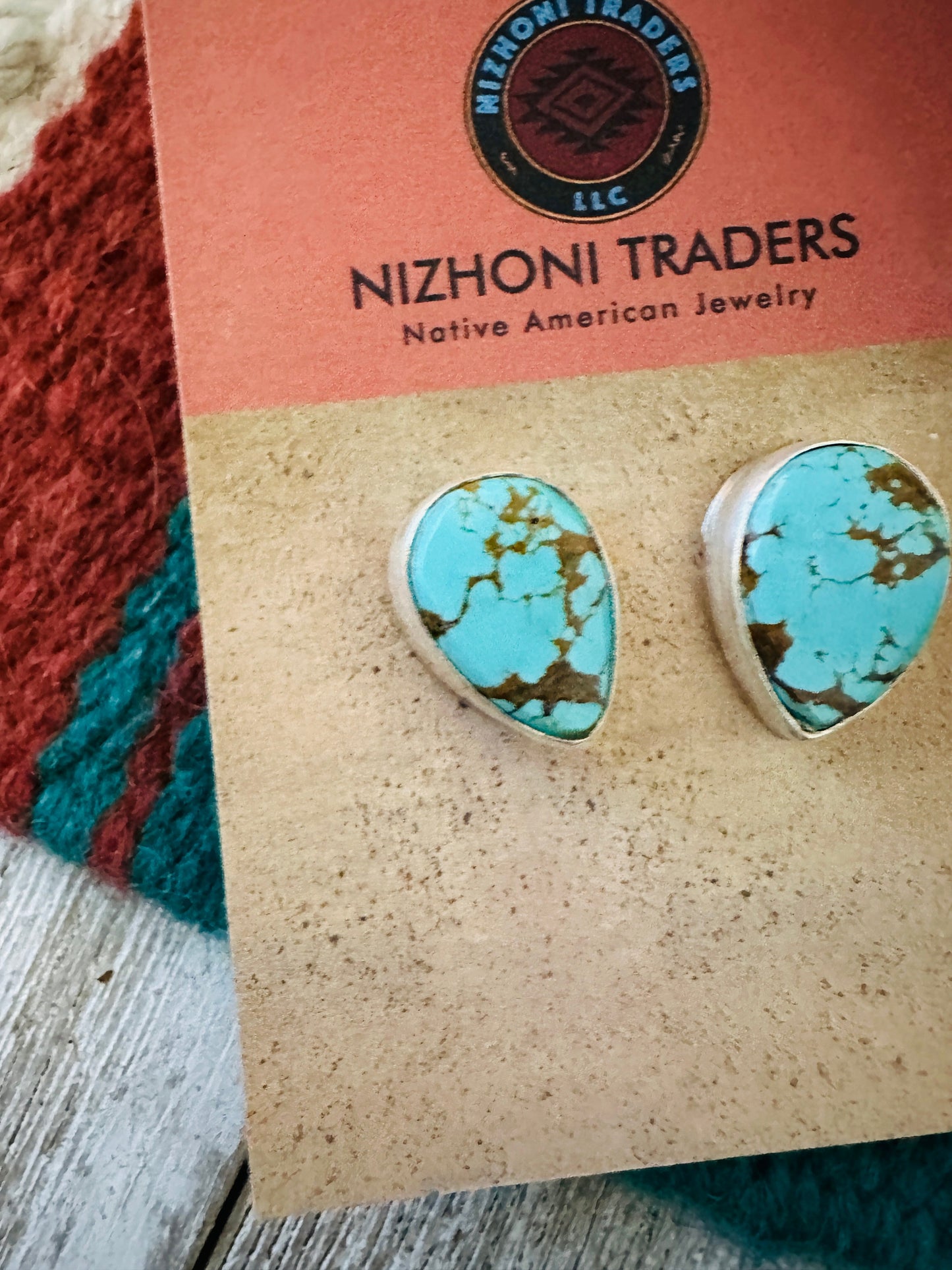 Handcrafted Turquoise & Sterling Silver Teardrop Post Earrings