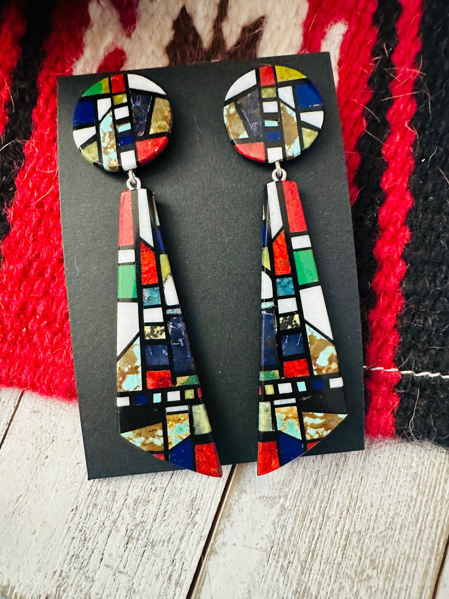Handcrafted Multi Stone Inlay Dangle Earrings