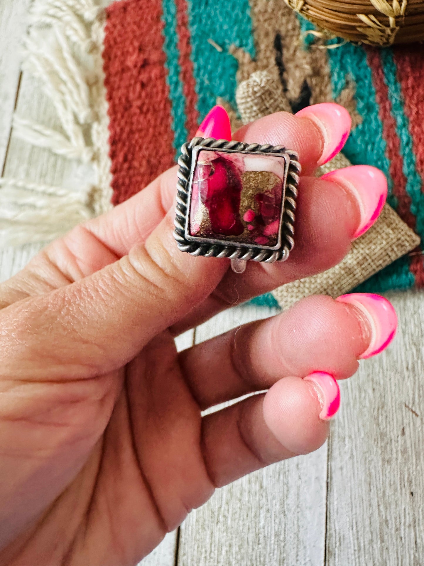 Handcrafted Sterling Silver & Rose Dahlia Adjustable Ring
