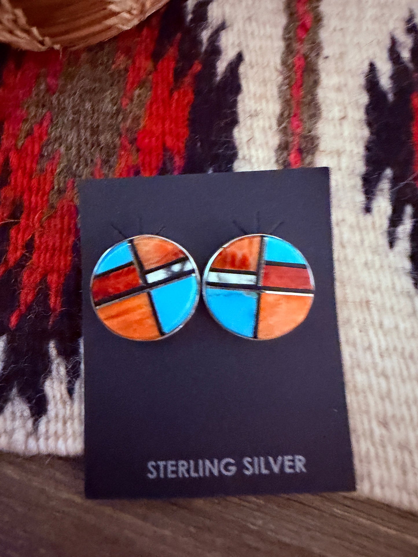 Handcrafted Multi Stone & Sterling Silver Inlay Stud Earrings